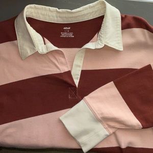 AERIE CROPPED LONGSLEEVE COLLARED STRIPED SHIRT- SIZE L